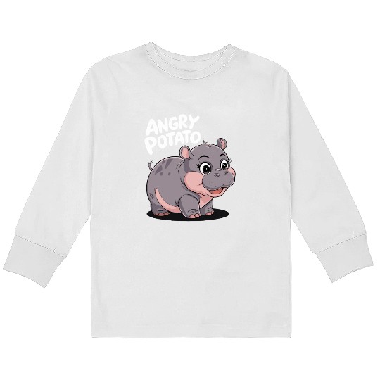 Moo Deng Angry Potato Hippo Fun Kids Long Sleeve T Shirts