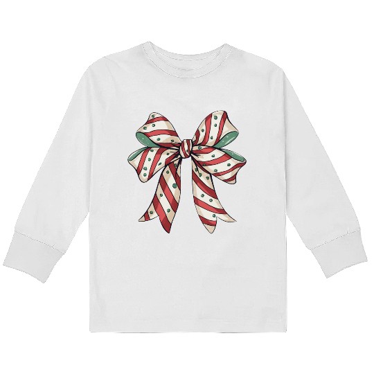 Christmas Coquette bow, Christmas Retro Kids Long Sleeve T Shirts