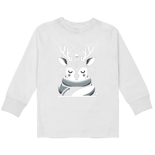 Winter Serenity Deer Illustration Kids Long Sleeve T Shirts
