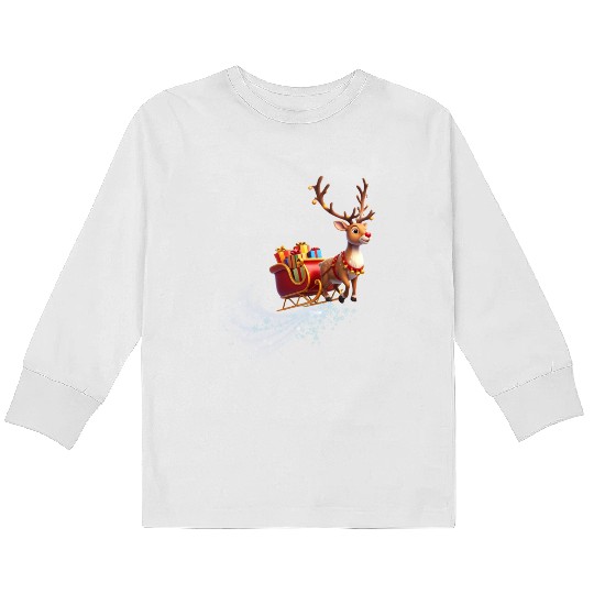 Flying Reindeer Kids Long Sleeve T Shirts
