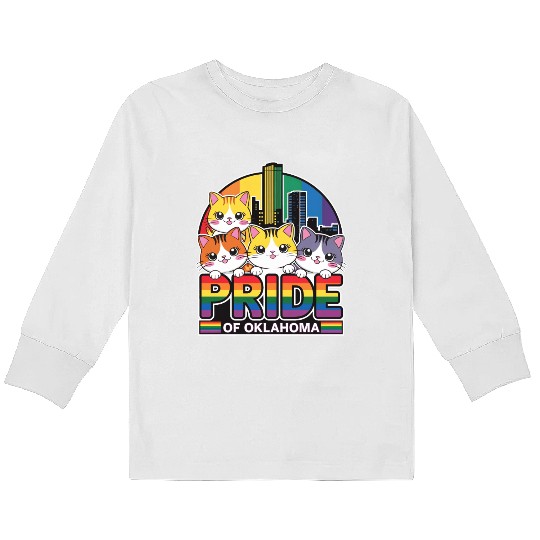 Pride of Oklahoma City USA Rainbow Flag Kids Long Sleeve T Shirts