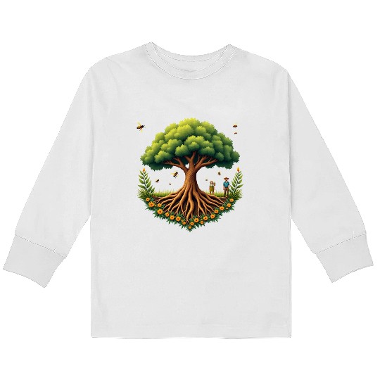 Tree of Life & Bees Kids Long Sleeve T Shirts