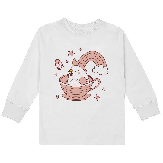 Whimsical Bird in Tea Cup Kids Long Sleeve T Shirts