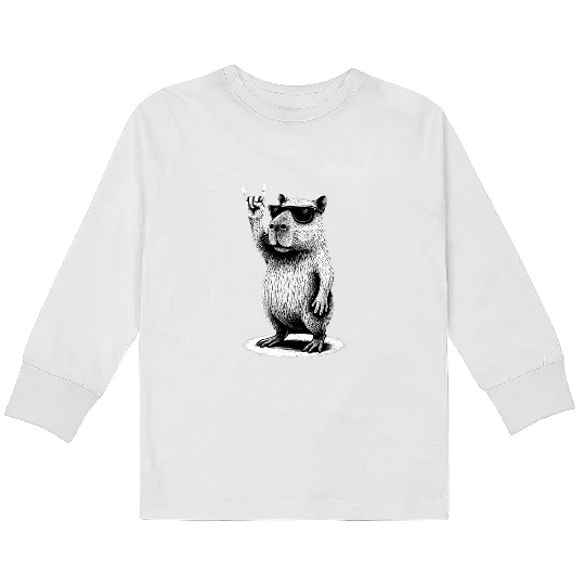 Retro Capybara Rock and Roll Music Capybara Lovers Kids Long Sleeve T Shirts