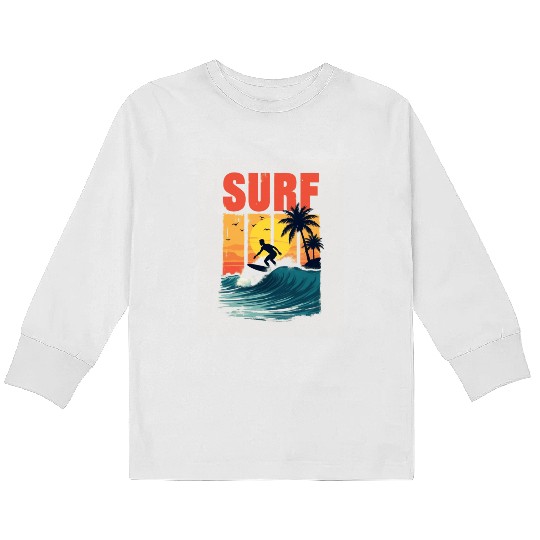 Sunset Surfing Adventure Kids Long Sleeve T Shirts