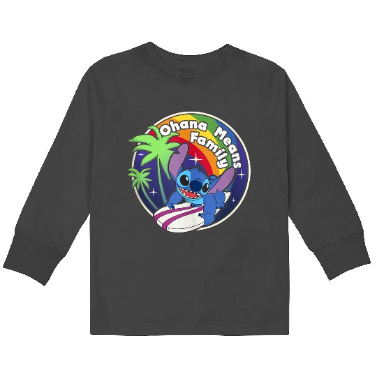 Disneyss Lilo Stitch Rainbow Surf Stitch Ohana Means Family Kids Long Sleeve T-Shirts