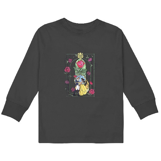 Disney Beauty And The Beast Belle And Beast Stained Glass Kids Long Sleeve T-Shirts