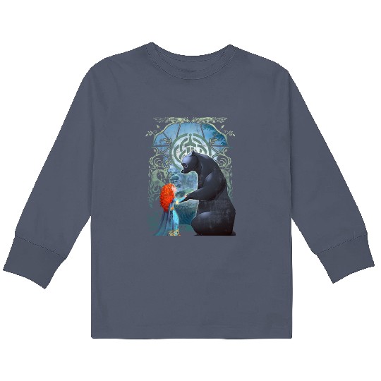 Disney Pixar Brave Merida And Bear Profile Portrait Kids Long Sleeve T Shirts, Magic Kingdom Holiday Unisex Kids Long Sleeve T Shirts
