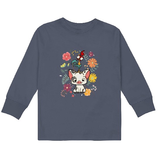 Disney Moana Kids Long Sleeve T Shirts, Hei Hei and Pua Floral  Kids Long Sleeve T Shirts