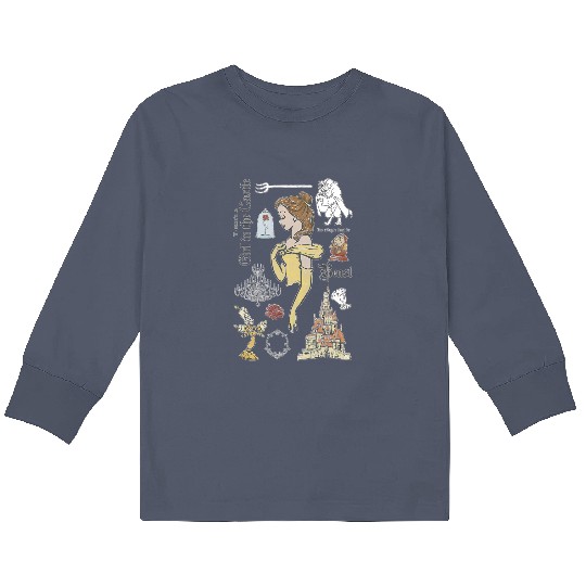 Disney Beauty And The Beast Characters Sketched Kids Long Sleeve T Shirts, Magic Kingdom Kids Long Sleeve T Shirts