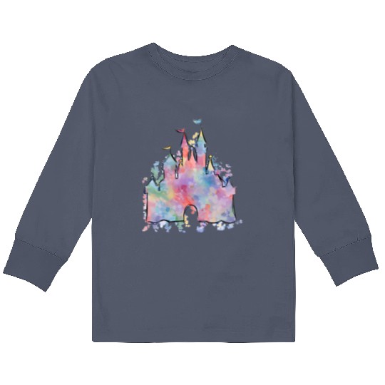 Watercolor Castle Kids Long Sleeve T Shirts, Disney Magic Kingdom Kids Long Sleeve T Shirts