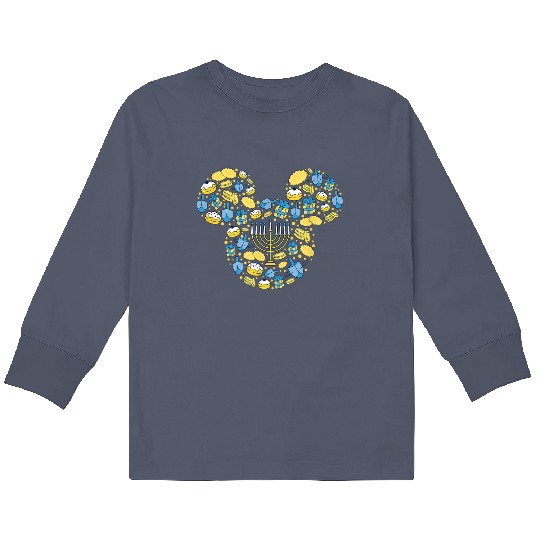 Disney Mickey Mouse Icon Hanukkah Chanukah Dreidel Menorah Kids Long Sleeve T Shirts