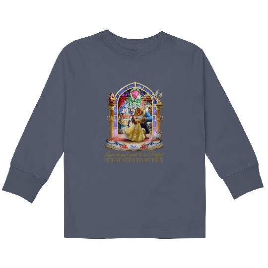 Disney Beauty and The Beast Stained Glass Rose Kids Long Sleeve T Shirts, Disney Belle and The Beast Kids Long Sleeve T Shirts