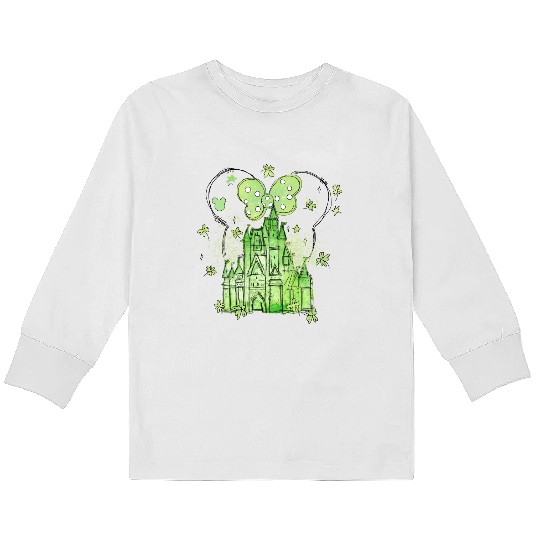 Disneyland St Patricks Day Kids Long Sleeve T Shirts, Clover Disney Castle Minnie Mouse Kids Long Sleeve T Shirts