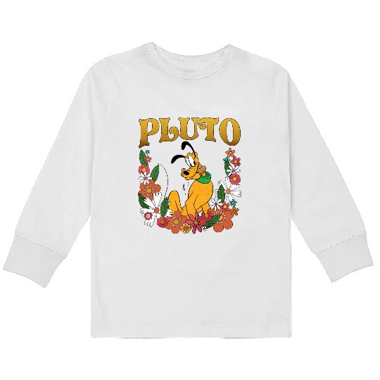 Pluto Dog Disney Floral Kids Long Sleeve T Shirts, Retro Pluto Kids Long Sleeve T Shirts, Disney Pluto Kids Long Sleeve T Shirts, Disney Animal Kingdom Kids Long Sleeve T Shirts