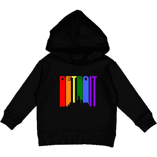 Detroit Michigan Gay Pride Rainbow Skyline Kids Pullover Hoodies