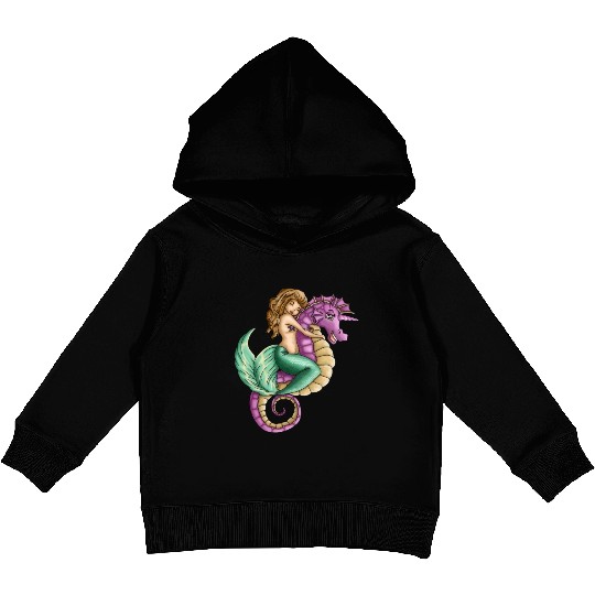 Little mermaid and cute seahorse lovely friendship Kids Pullover Hoodies