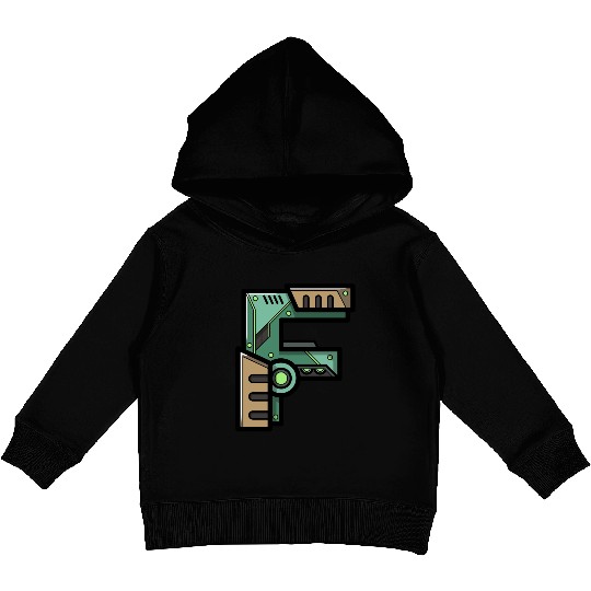 Initial letter character gift idea robot present F Kids Pullover Hoodies