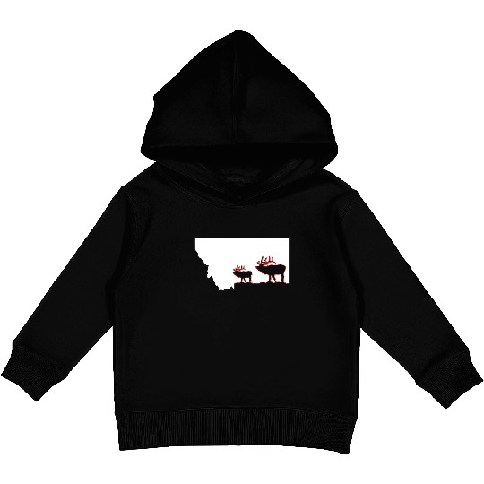 image of Montana state with outline of Elk inside Kids Pullover Hoodies