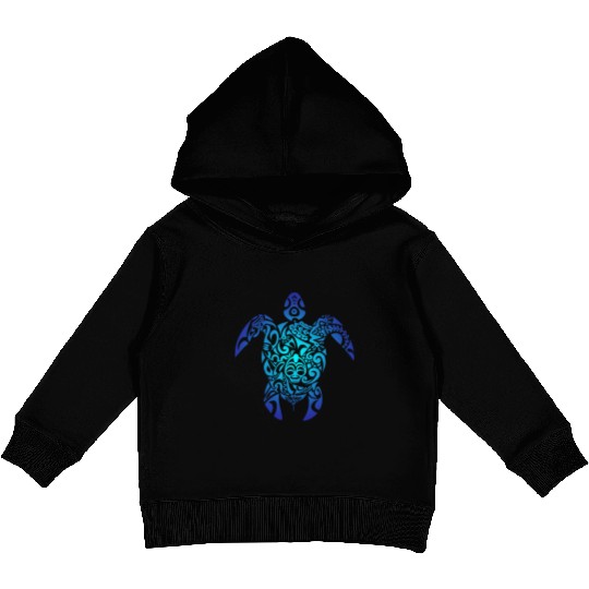 Tribal Sea Turtle Ocean Blue Hawaii Polynesian Kids Pullover Hoodies