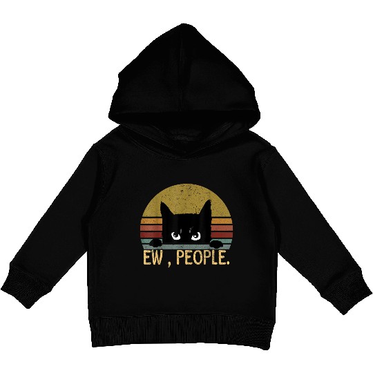 Ew People Black Cat Vintage Retro Funny Cat Kids Pullover Hoodies