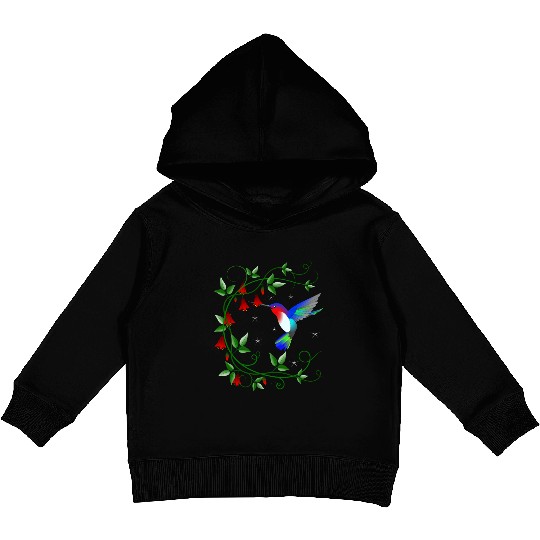 Hummingbird with red flowers Kids Pullover Hoodies