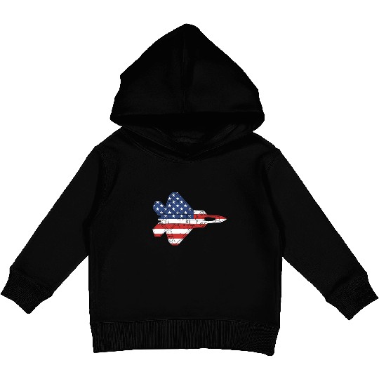 F-22 Raptor Fighter Jet Airplane American Flag F22 Kids Pullover Hoodies
