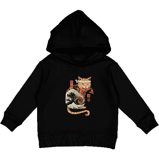 Funny Japanese Catana Wave Eating Koi Fish Kids Pullover Hoodies