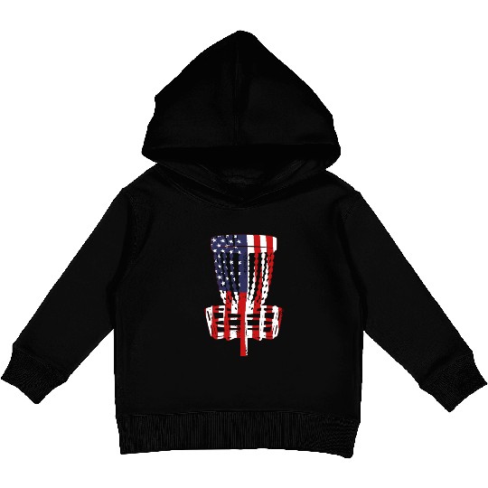 US Flag Disc Golf Basket 4th of July Disc Golfer Kids Pullover Hoodies