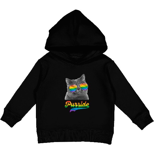 Cute Cat LGBT Rainbow Flag Kitten Gay Pride Kids Pullover Hoodies