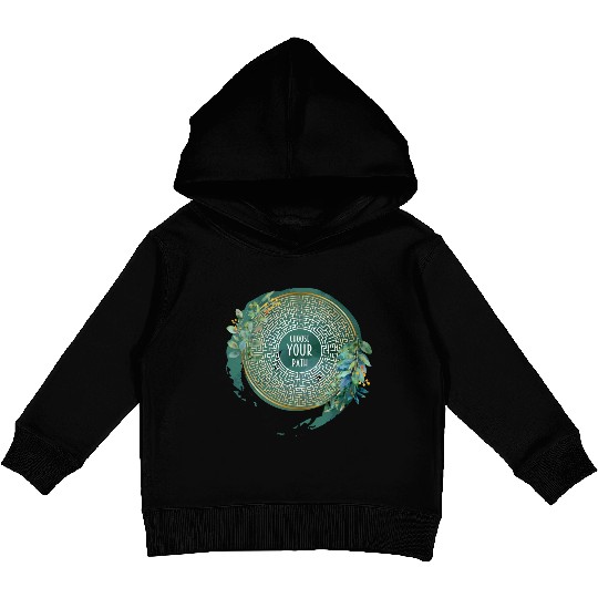 Choose Your Path Maze Mandala & Green Watercolor I Kids Pullover Hoodies