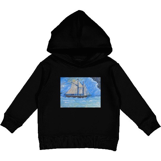 DSCN2921 schooner, rainy night, sail boat, stormy, Kids Pullover Hoodies