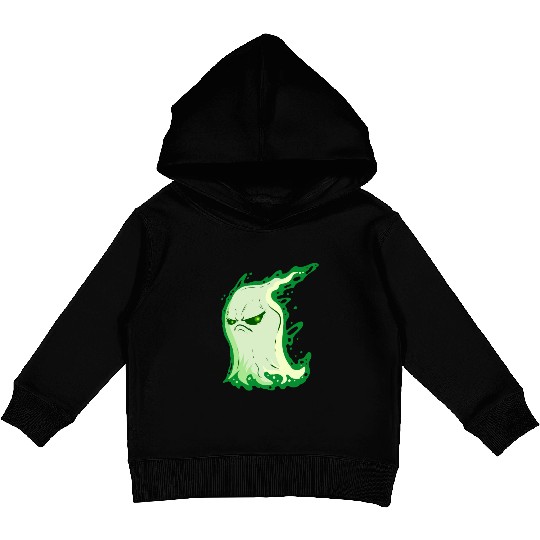 Grumpy Green Spirit Ghost On Halloween Kids Pullover Hoodies
