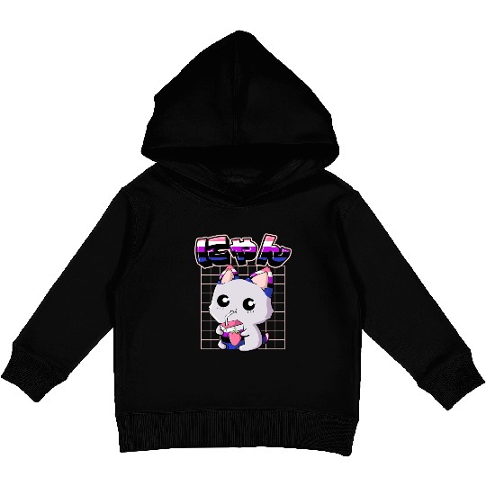 Genderfluid Pride Kawaii Cat Strawberry Milk Kids Pullover Hoodies