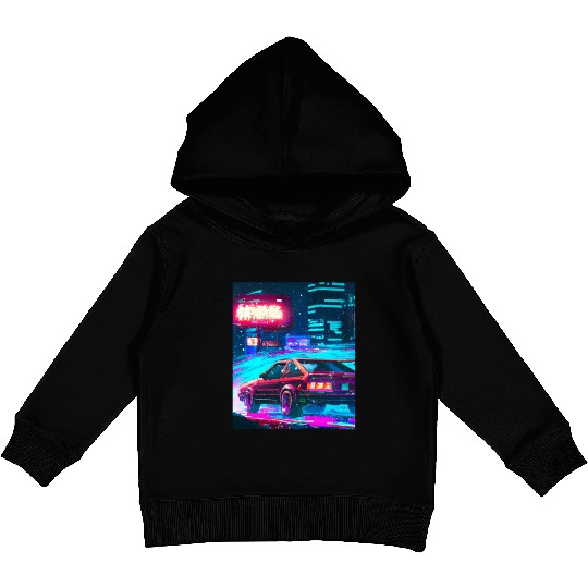 Vaporwave Car Synthwave City Kids Pullover Hoodies