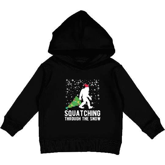 Christmas Bigfoot Squatching In The Snow Funny Kids Pullover Hoodies
