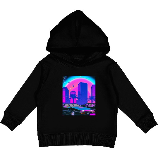 Vaporwave Car Synthwave City Kids Pullover Hoodies