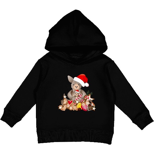 cute kangaroo for christmas with santa hat Kids Pullover Hoodies