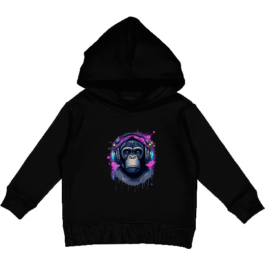 ape, primate, monkey wearing headphones Kids Pullover Hoodies