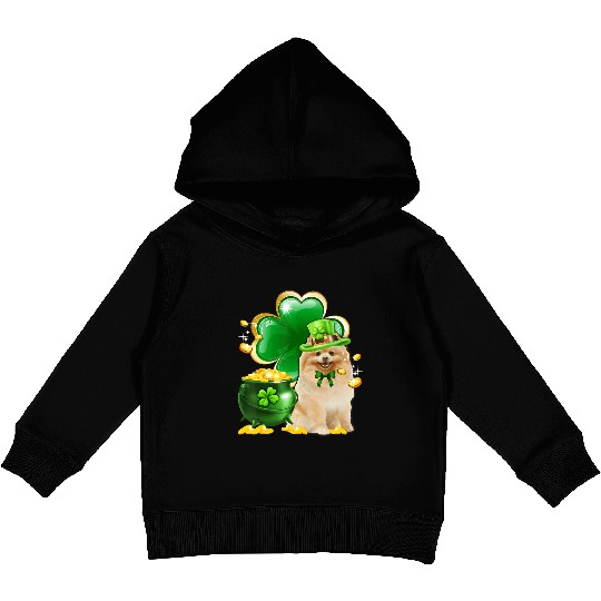 Pomeranian Dog Shamrock St Patricks Day Kids Pullover Hoodies