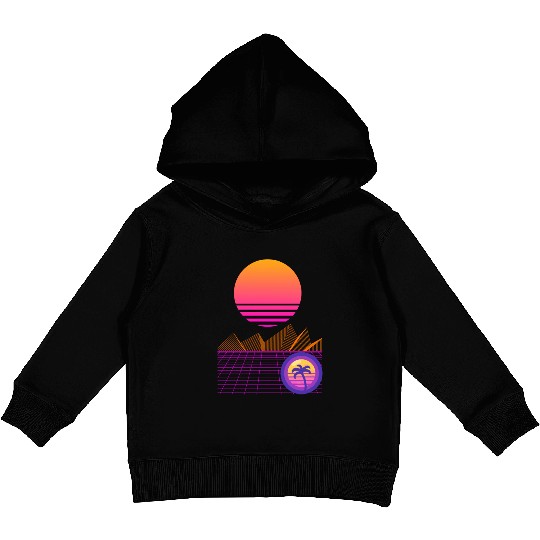 Synthwave Mountain Kids Pullover Hoodies