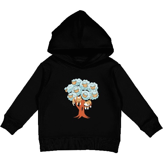 Tree with sheeps and cats Kids Pullover Hoodies