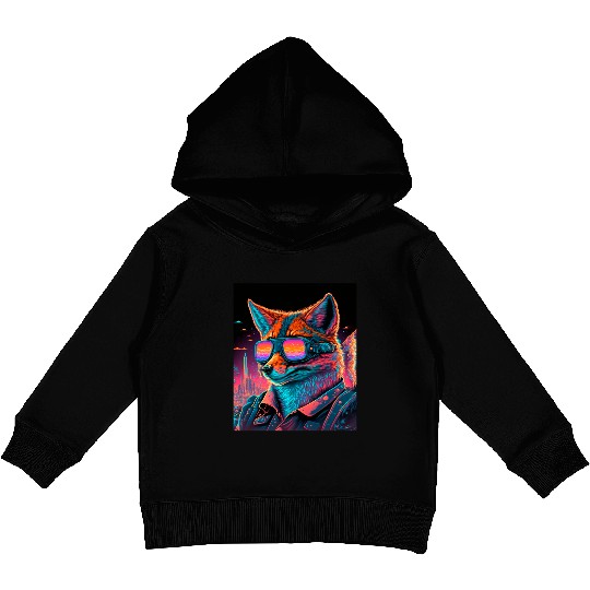 Retro Futuristic Synthwave Fox Kids Pullover Hoodies