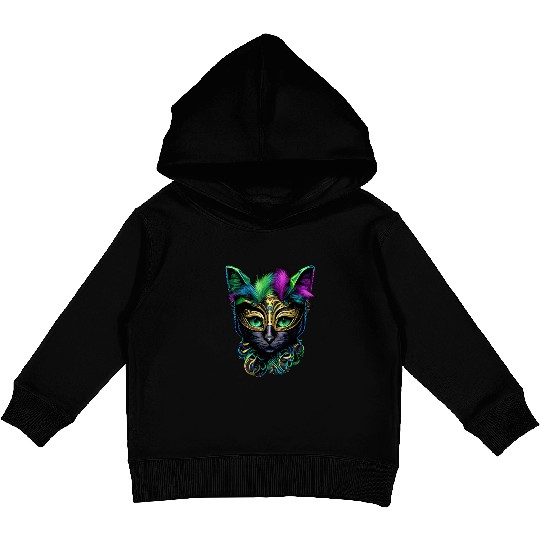 Mardi Gras Cat Jester Mask Mardi Gras Cat Kids Pullover Hoodies