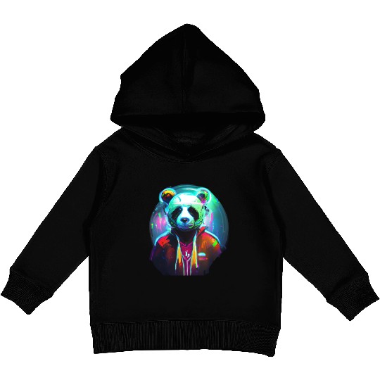 Panda in a neon paradise Kids Pullover Hoodies