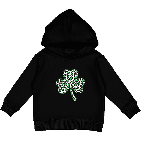 Cute Shamrock Leopard Print St Patricks Day Irish Kids Pullover Hoodies