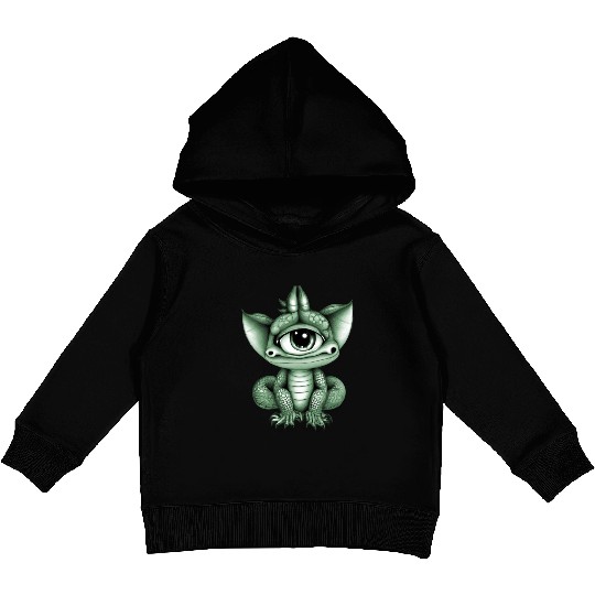 cute adorable one eyed dragon green Kids Pullover Hoodies