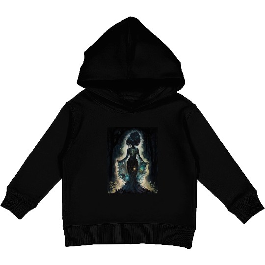 Black Nature Goddess - African American, Woodland Kids Pullover Hoodies