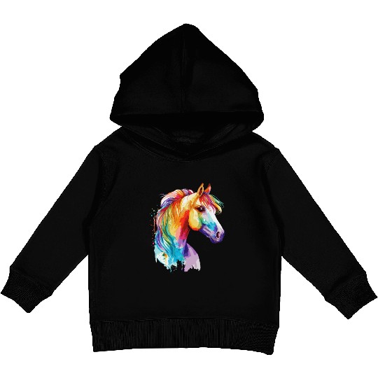 Watercolor Horse Pony Colorful Pet Ponys Lover Kids Pullover Hoodies