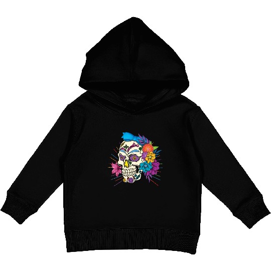 Floral Dia De Los Muertos LGBTQ LGBT Pride Month Kids Pullover Hoodies